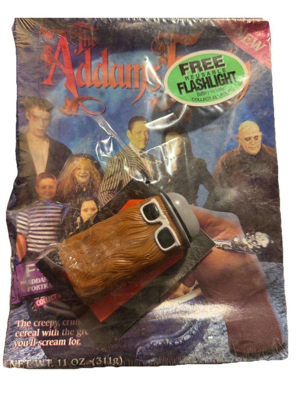 Vintage 1991 Ralston Addams Family Cereal Box Sealed w/ Cousin Itt Flashlight